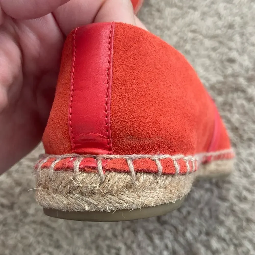 Tory Burch Women Red Canyon Suede Calf Leather Logo Espadrille Flats Size 7.5